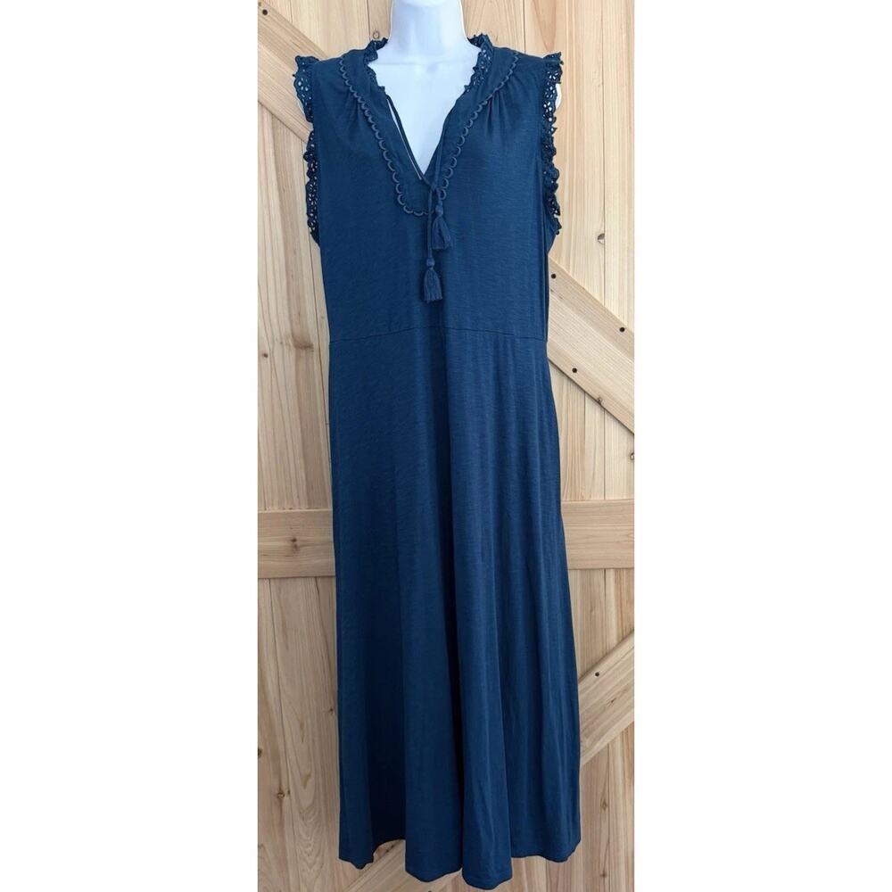 Boden Aria Turquoise Blue Eyelet Ruffle Sleeveless Pocket Comfy Preppy Midi 14